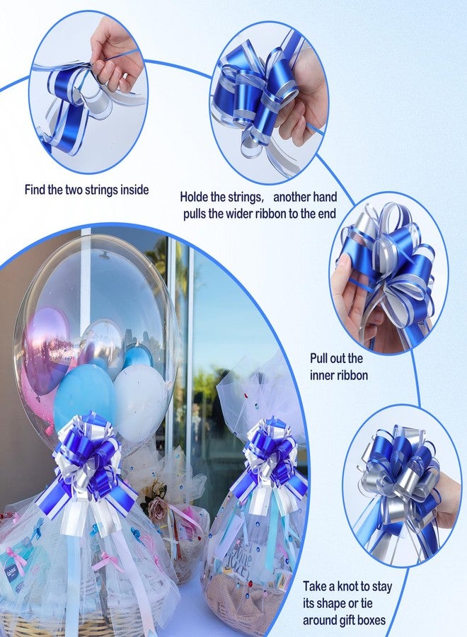 HEYTIMI 24 Pcs Christmas Large Pull Bows for Gift Wrapping Double-Layer Ribbon Bow 6 Inch Blue and Silver Xmas Bow for Presents Basket Wreath Wine Bottles Valentine Day Holiday Decor (Blue and Silver) - Image 3